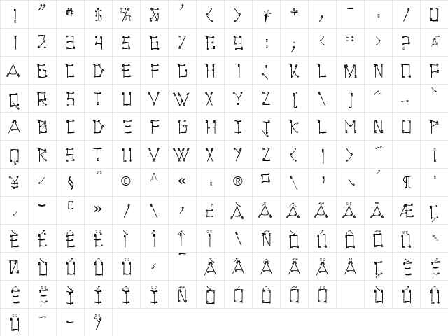ToothBrush Regular  glyph index