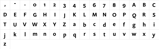 Flex Bold  glyph index