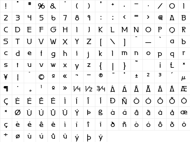 Persia Bold  glyph index