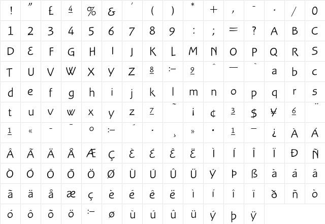 Lebensjoy Regular  glyph index