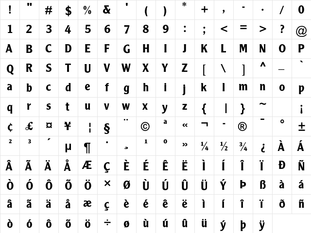 Clearface Gothic MT Std Demi  glyph index