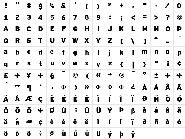 Interstate Mono - Blk Regular  glyph index