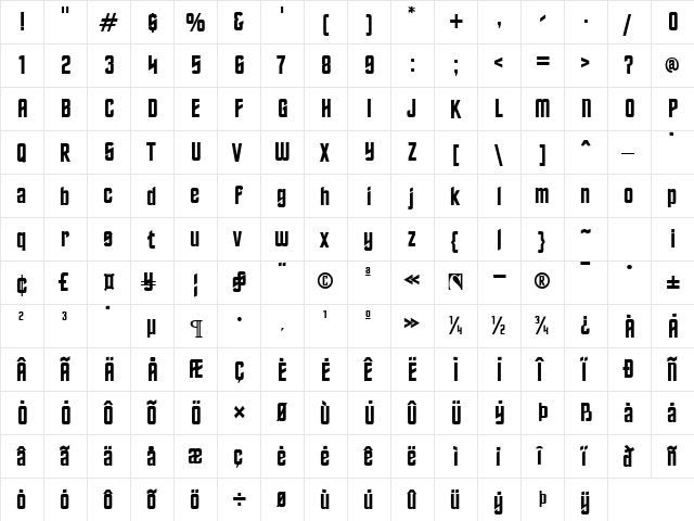Trekkies Regular  glyph index