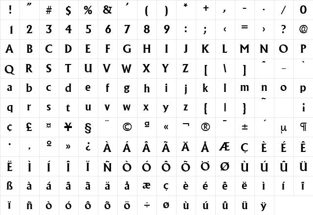 Adelon-Serial Bold  glyph index