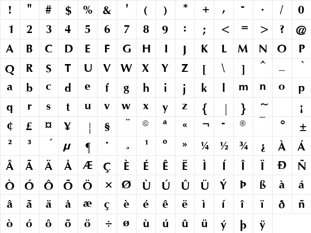 Omichron Bold Regular  glyph index