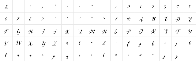 Latte Coffee script Regular  glyph index
