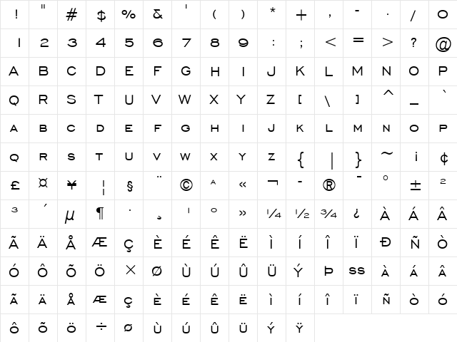 Engravers' Gothic Regular  glyph index