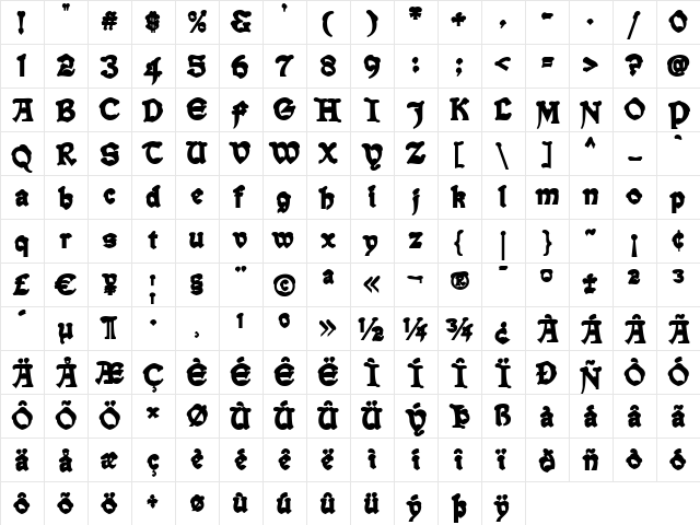 Snowgoose Back Regular  glyph index