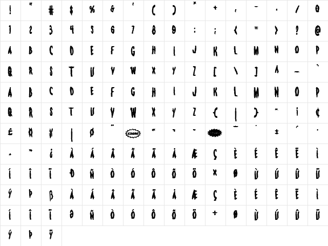 Monsterama Bold Bold  glyph index