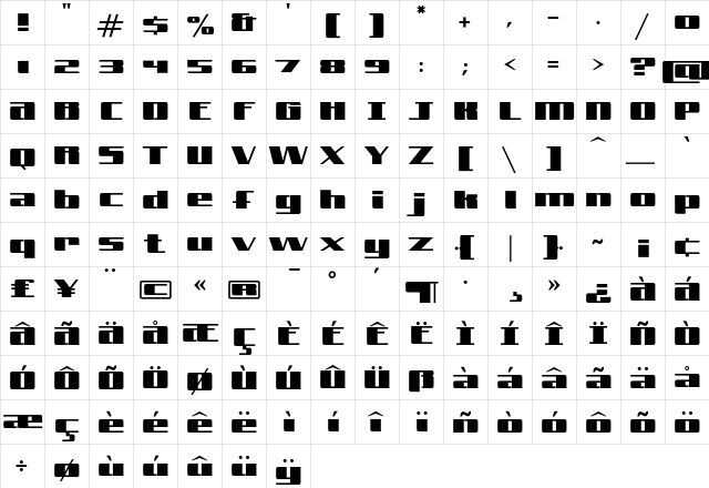 FreeLine Normal  glyph index
