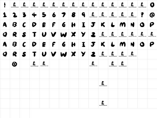 Knackers Regular  glyph index