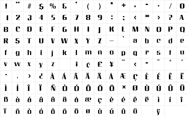 Inverserif DB Regular  glyph index