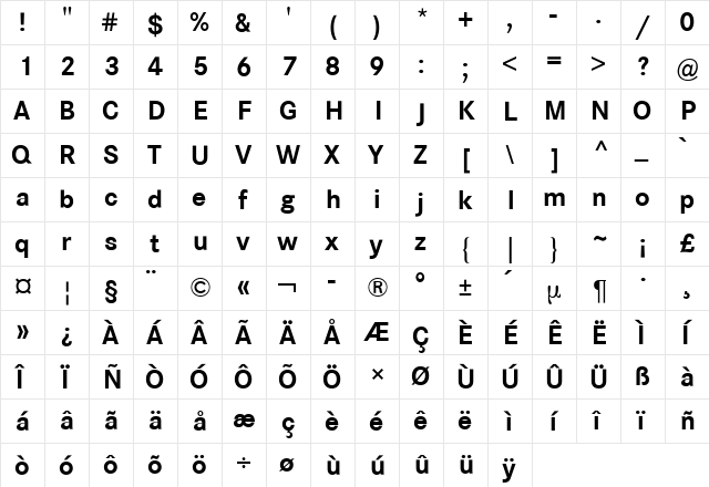Corporate S BQ Bold  glyph index