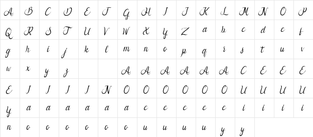 Callion Demo Italic  glyph index