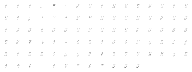 Bath BlackItalicOutline  glyph index