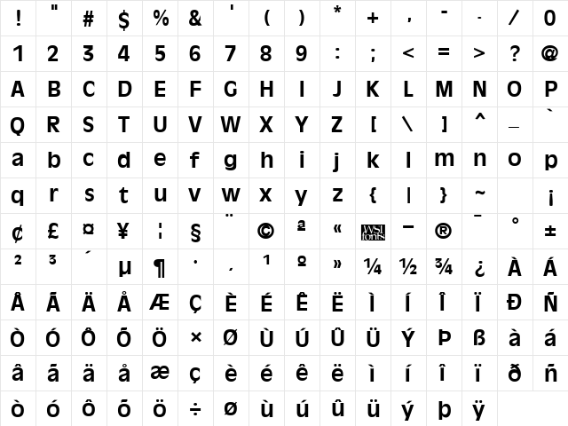 OliviaAntique Bold  glyph index