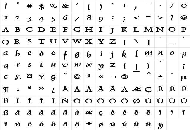 Dolphin Extended Bold  glyph index