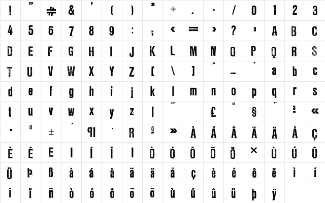 LLRubberGrotesque Regular  glyph index