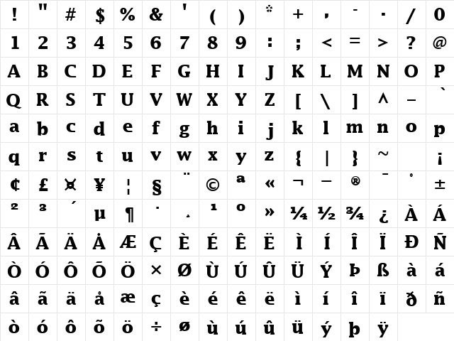 MachadoSSK Bold  glyph index