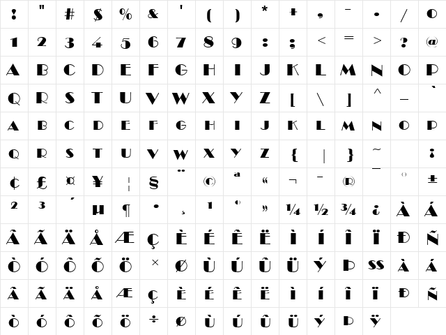 Broadway Becker Caps Regular  glyph index