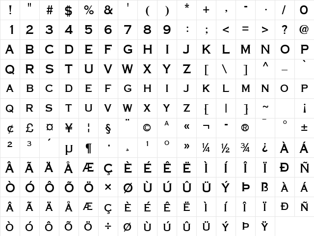 Metalcut Bold  glyph index