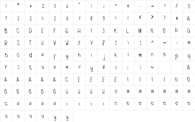 Handwritten Origi Regular  glyph index
