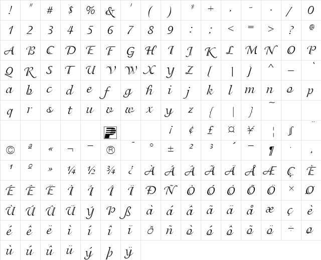 PT Tassel Normal  glyph index
