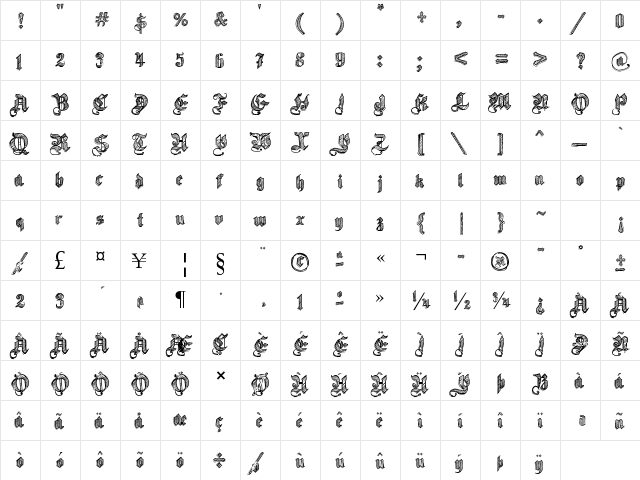 Sketch Gothic School Regular  glyph index