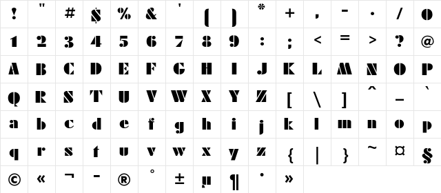 FuturaEugeniaC Regular  glyph index