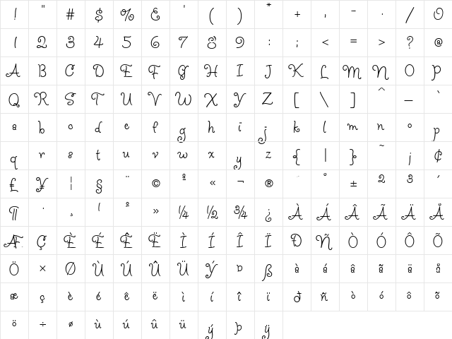 Jelly Bean Regular  glyph index