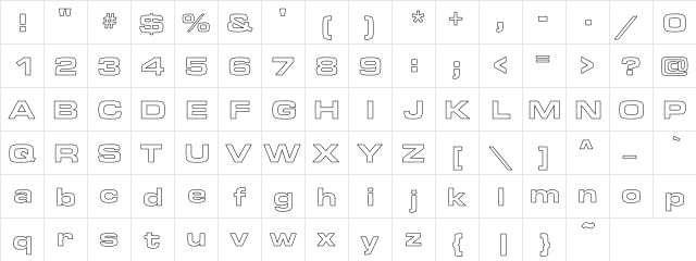 Aero Extended Hollow Regular  glyph index