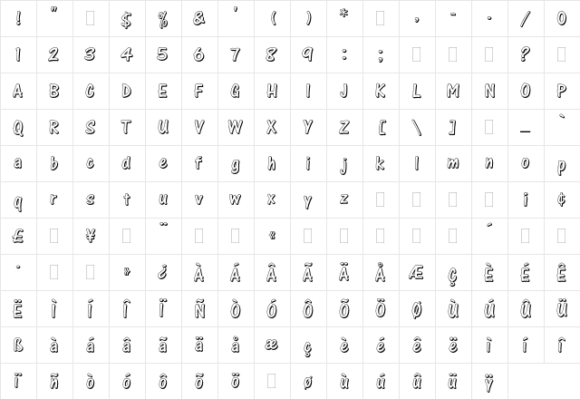 One Stroke Script Shaded Plain  glyph index