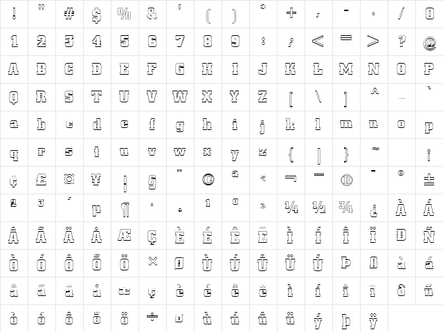 Borghs-Hollow Normal  glyph index