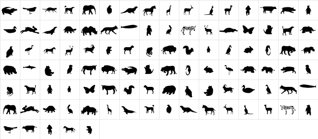 Animal Medium  glyph index