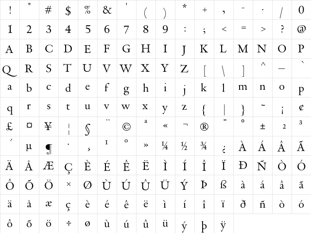 DTLVandenKeereD Regular  glyph index