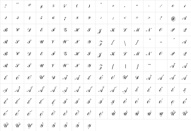 .VnCommercial ScriptH Italic  glyph index