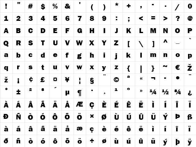 ITCFranklinGothic LT Med Bold  glyph index