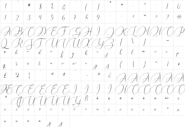 Argentina Script Regular  glyph index