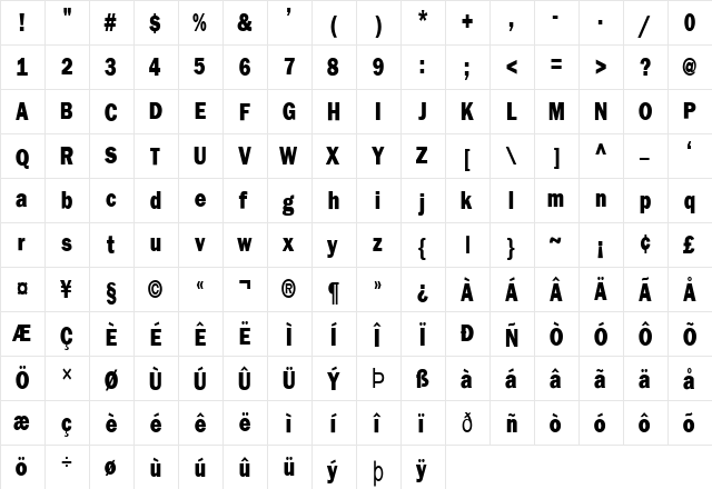 FZ BASIC 6 COND Normal  glyph index
