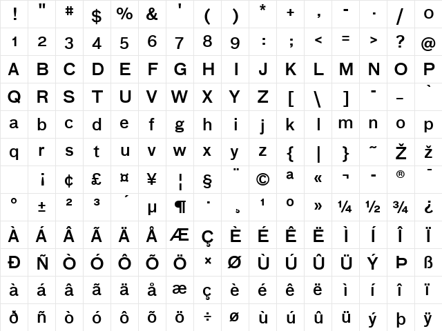 Bau-Medium Regular  glyph index