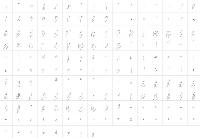 Samuel Zevanni Regular  glyph index