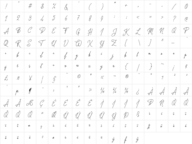 Forsythia Garden Regular  glyph index