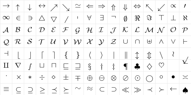 cmsy8 Regular  glyph index