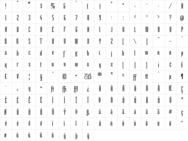 So Narrow Regular  glyph index