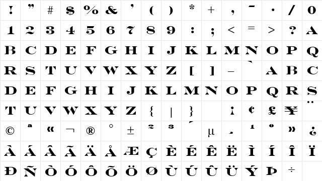 Engravers Bold Regular  glyph index
