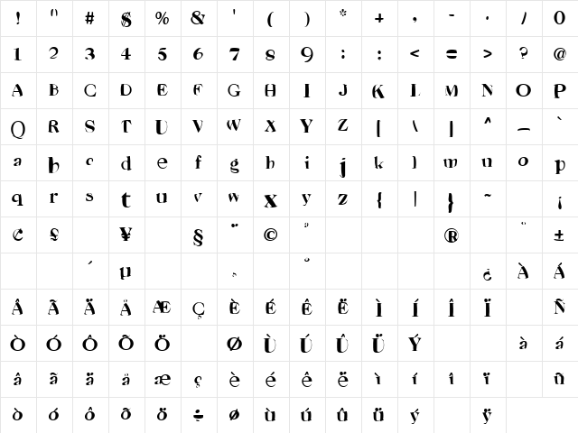 SuessFont Regular  glyph index