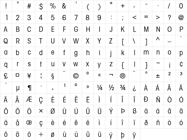AvantGarde Regular  glyph index