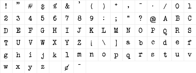 Veteran Typewriter Regular  glyph index