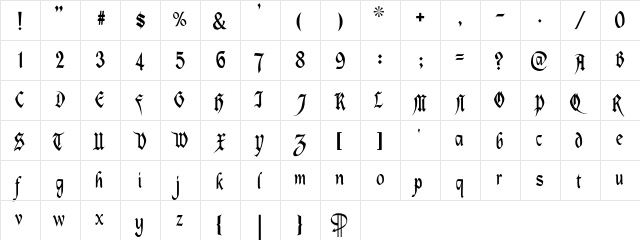 Magdelena Regular  glyph index