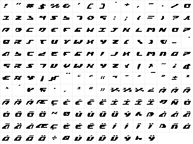 Gyrfalcon Expanded Italic Expanded Italic  glyph index